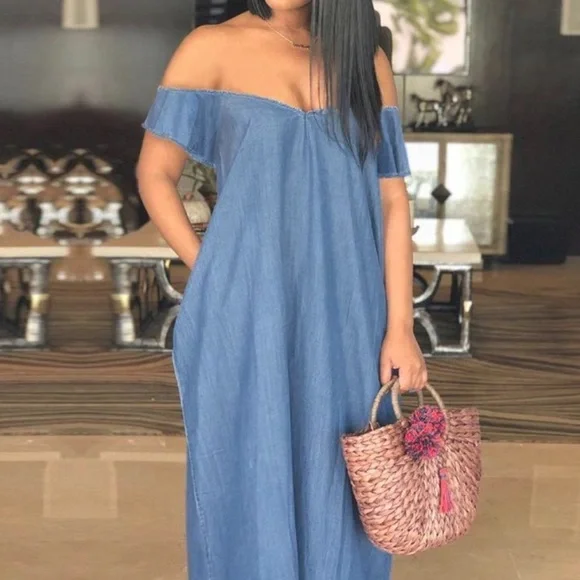 Oversized off the shoulder loose  maxi dress - Picture 3 of 6